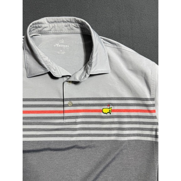 Masters Tech Golf Polo Shirt Men Medium Grey Striped Short Sleeve Masters Divot - Picture 2 of 9